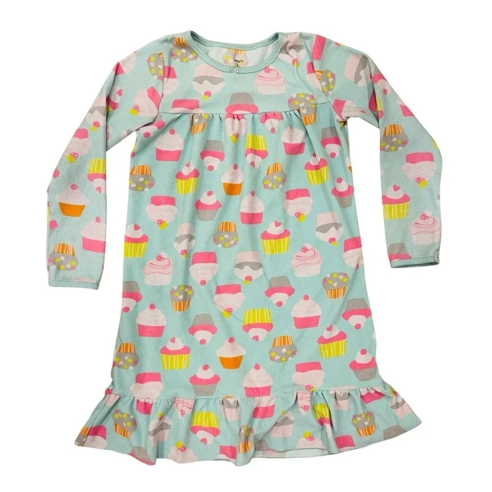 4/$25 Carters Girls Fleece Long Sleeve Night Gown Pajamas Cupcake Size Large